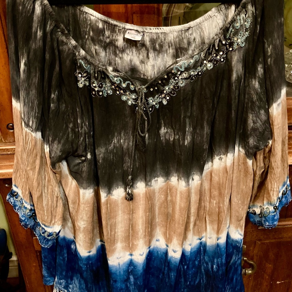 Shoreline Black and Blue Tie-Dye Blouse 5X